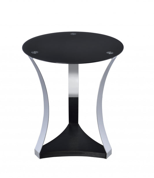 HomeRoots 20" Mirrored Round End Table With Shelf in Silver and Black Finish