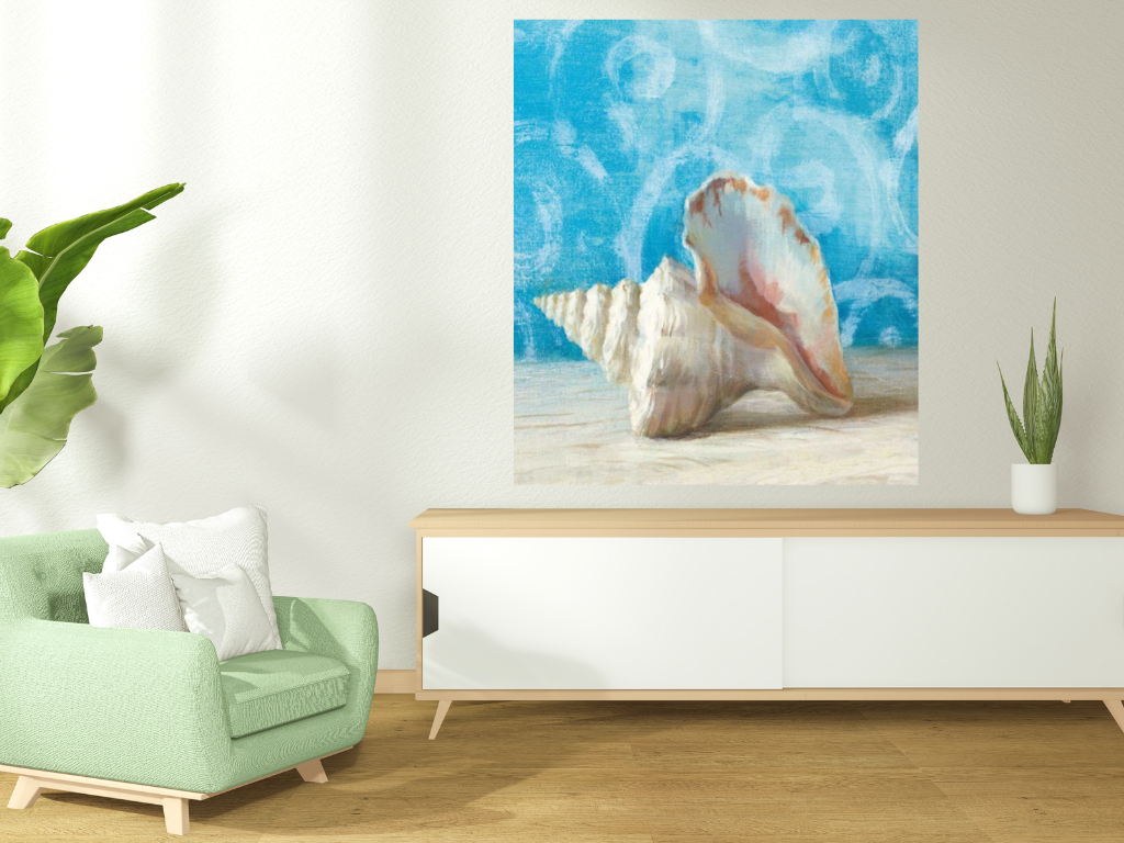HomeRoots 20" Mod Blue Scroll Coastal Conch 4 Giclee Wrap Canvas Wall Art