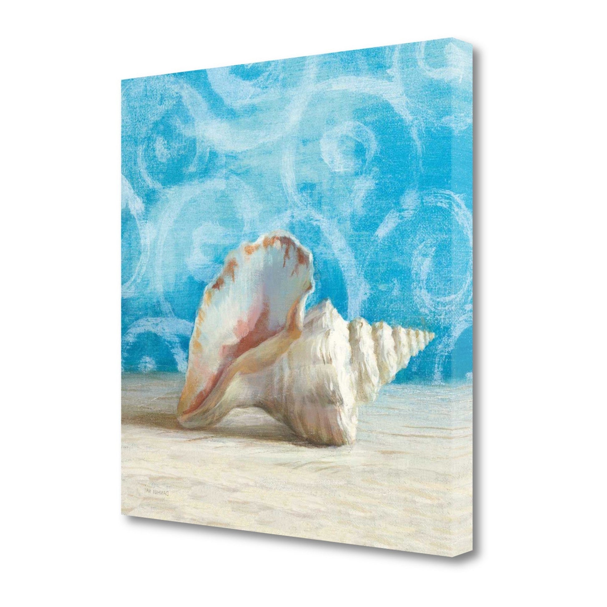 HomeRoots 20" Mod Blue Scroll Coastal Conch 4 Giclee Wrap Canvas Wall Art
