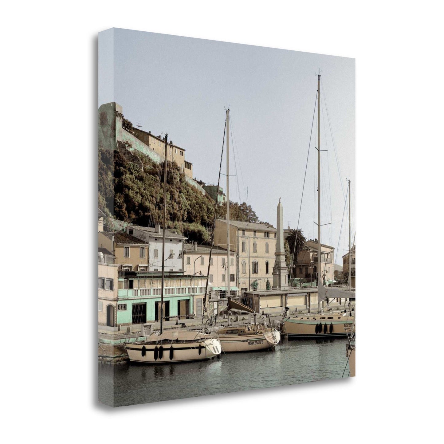 HomeRoots 20" Picturesque Tuscan Village on a Harbour Giclee Wrap Canvas Wall Art