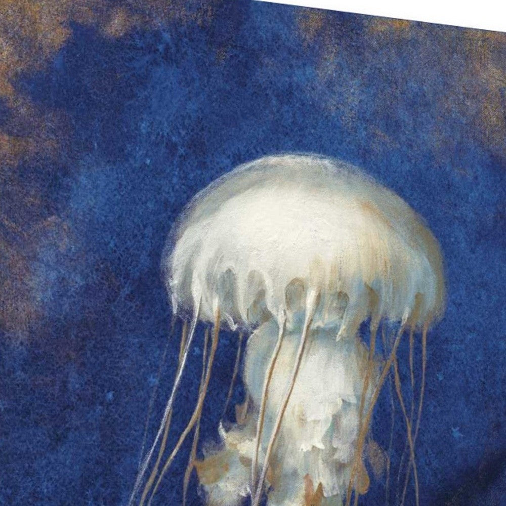 HomeRoots 20" Rustic Deep Blue and Gold Jelly Fish Giclee Wrap Canvas Wall Art