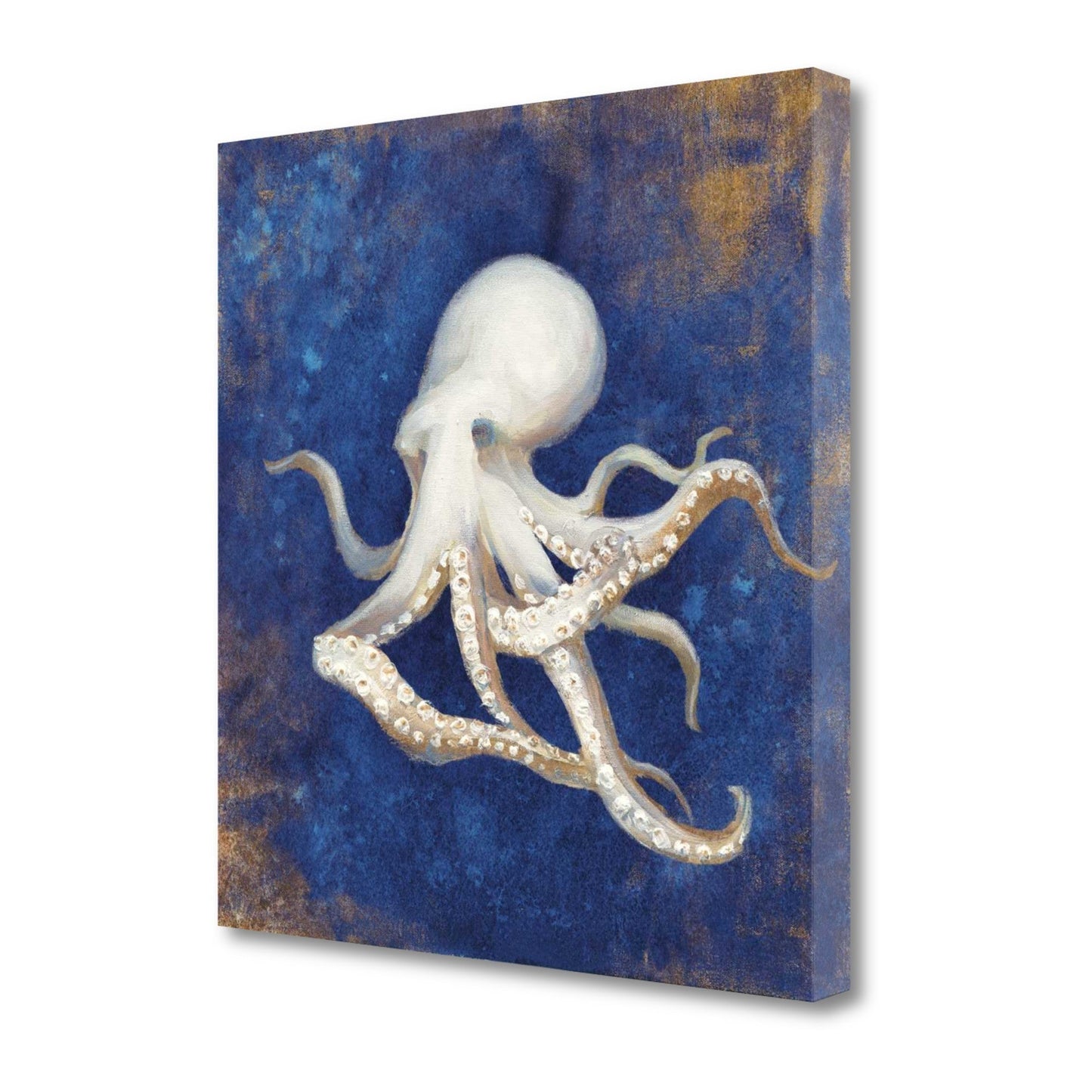 HomeRoots 20" Rustic Deep Blue and Gold Octopus Giclee Wrap Canvas Wall Art