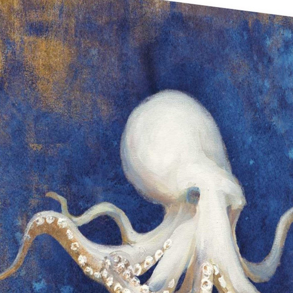 HomeRoots 20" Rustic Deep Blue and Gold Octopus Giclee Wrap Canvas Wall Art