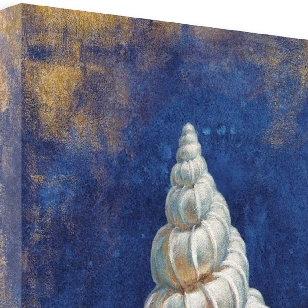 HomeRoots 20" Rustic Deep Blue and Gold Shell Giclee Wrap Canvas Wall Art