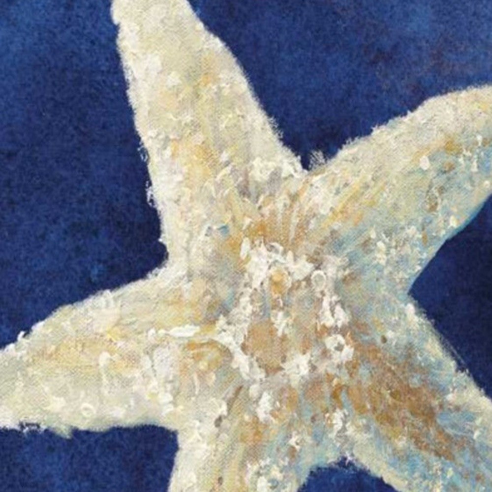HomeRoots 20" Rustic Deep Blue and Gold Starfish Giclee Wrap Canvas Wall Art