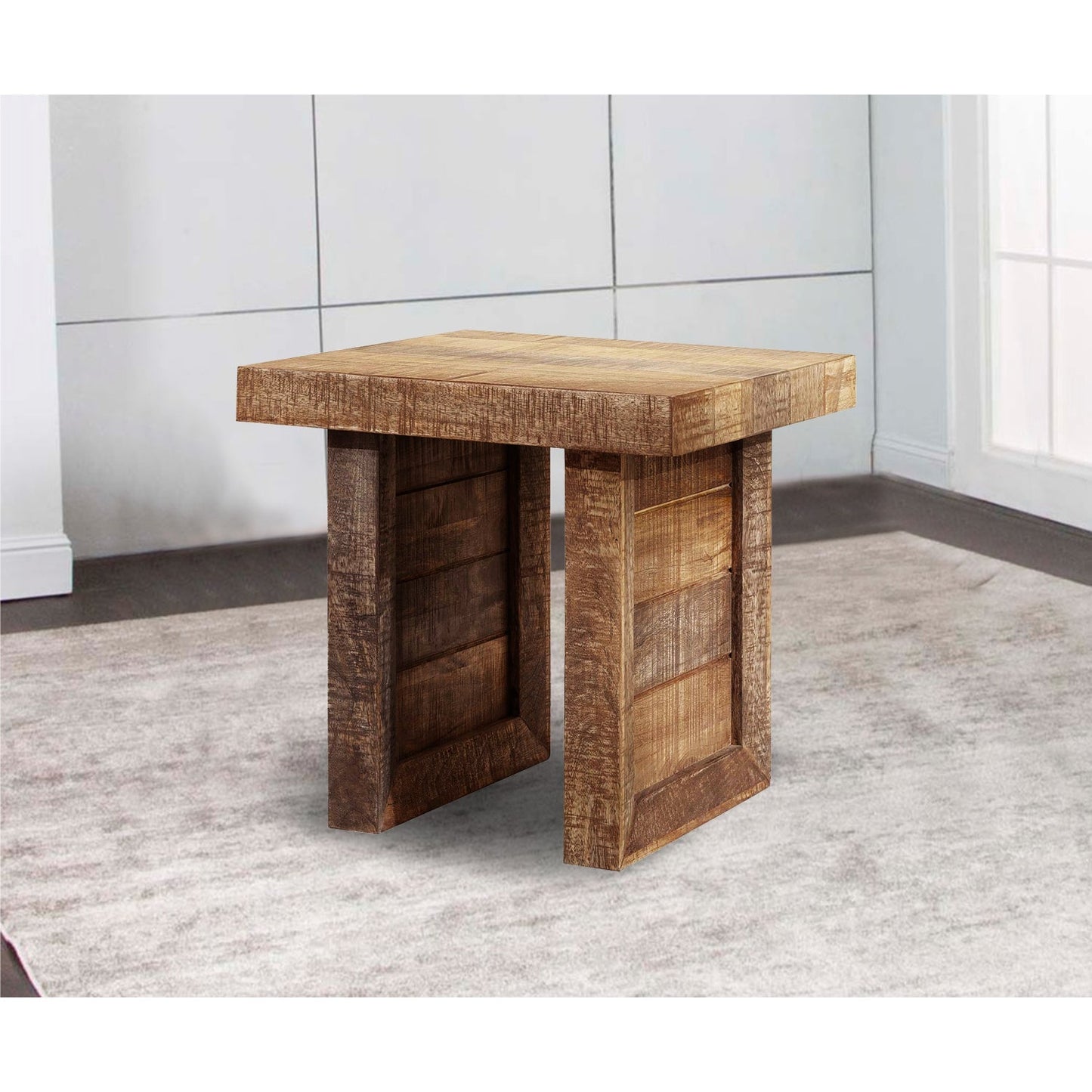 HomeRoots 20" Solid Wood Butcher Block Style End or Side Table in Brown Finish