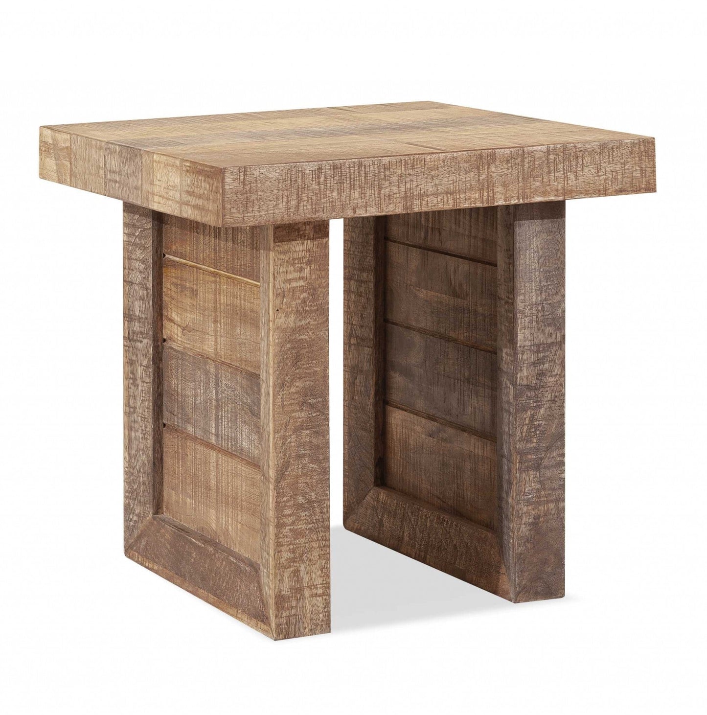 HomeRoots 20" Solid Wood Butcher Block Style End or Side Table in Brown Finish