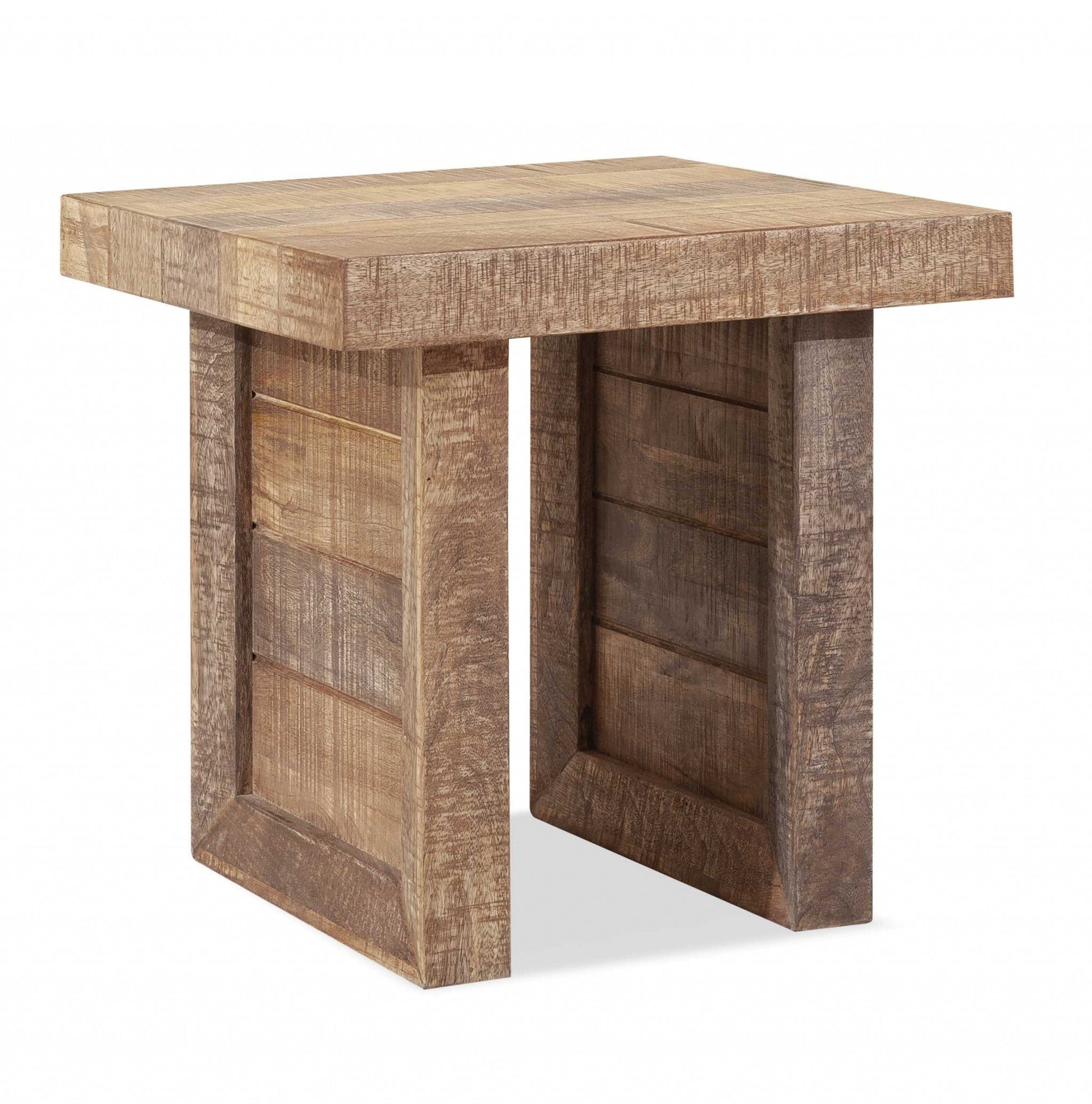 HomeRoots 20" Solid Wood Butcher Block Style End or Side Table in Brown Finish