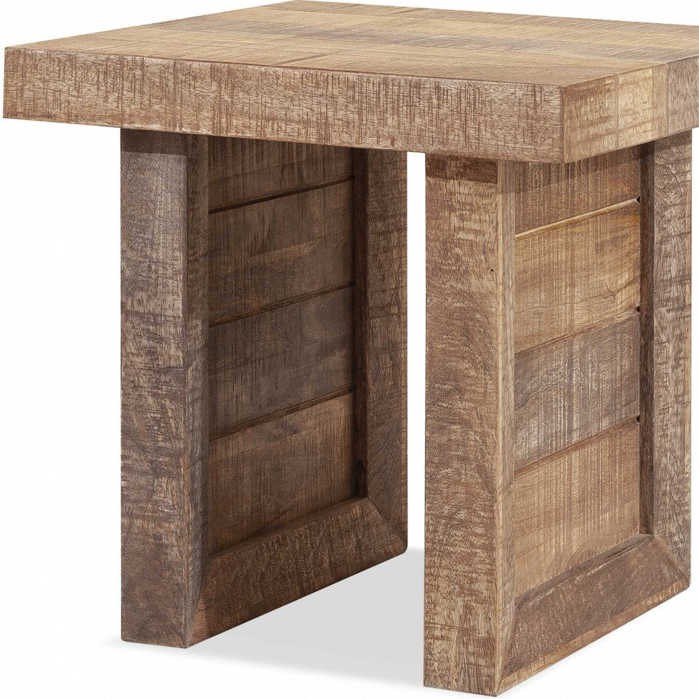 HomeRoots 20" Solid Wood Butcher Block Style End or Side Table in Brown Finish