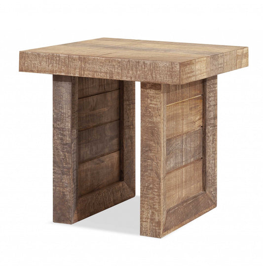 HomeRoots 20" Solid Wood Butcher Block Style End or Side Table in Brown Finish