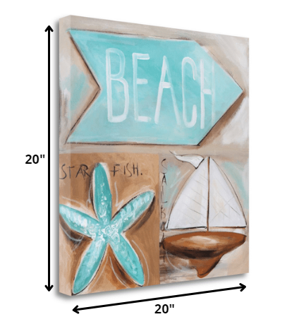 HomeRoots 20" Starfish Sailboat and Beach Sign Giclee Wrap Canvas Wall Art