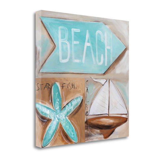 HomeRoots 20" Starfish Sailboat and Beach Sign Giclee Wrap Canvas Wall Art