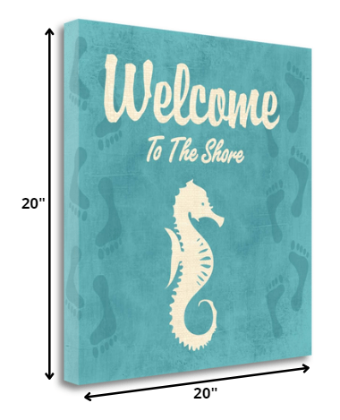 HomeRoots 20" Teal Shore Signboard with Seahorse Giclee Wrap Canvas Wall Art