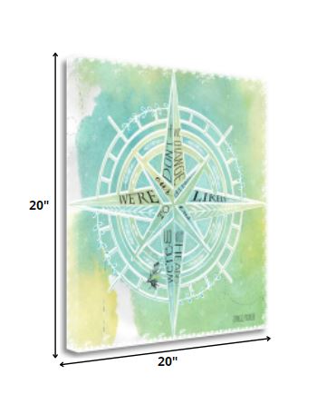 HomeRoots 20" Watercolor Adventurous Compass 1 Giclee Wrap Canvas Wall Art