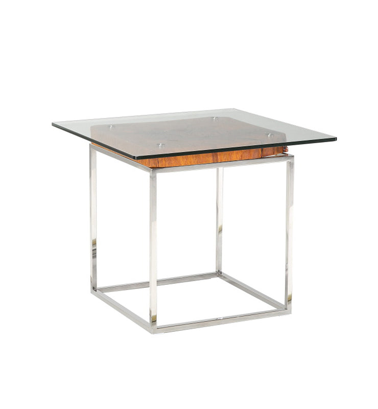 HomeRoots 20" Wood Steel and Glass Tree Root End Table