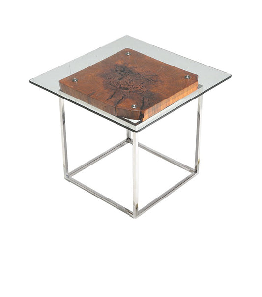 HomeRoots 20" Wood Steel and Glass Tree Root End Table