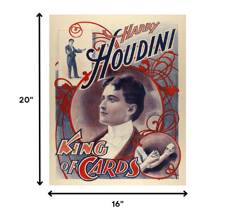HomeRoots 20" x 16" Houdini King of Cards Vintage Magic Poster Wall Art