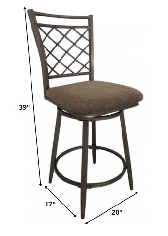 HomeRoots 20' x 17' x 39' 2-Piece Fabric And Antique Swivel Counter Height Chair With