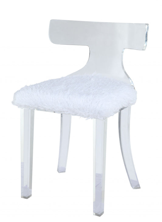 HomeRoots 20" x 18" x 31" Clear Acrylic Accent Chair With White Fur Finish