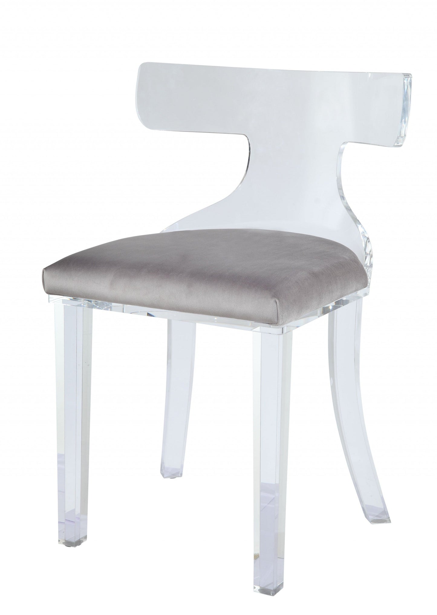 HomeRoots 20" x 18" x 31" Gray Velvet Accent Chair With Clear Acrylic Finish