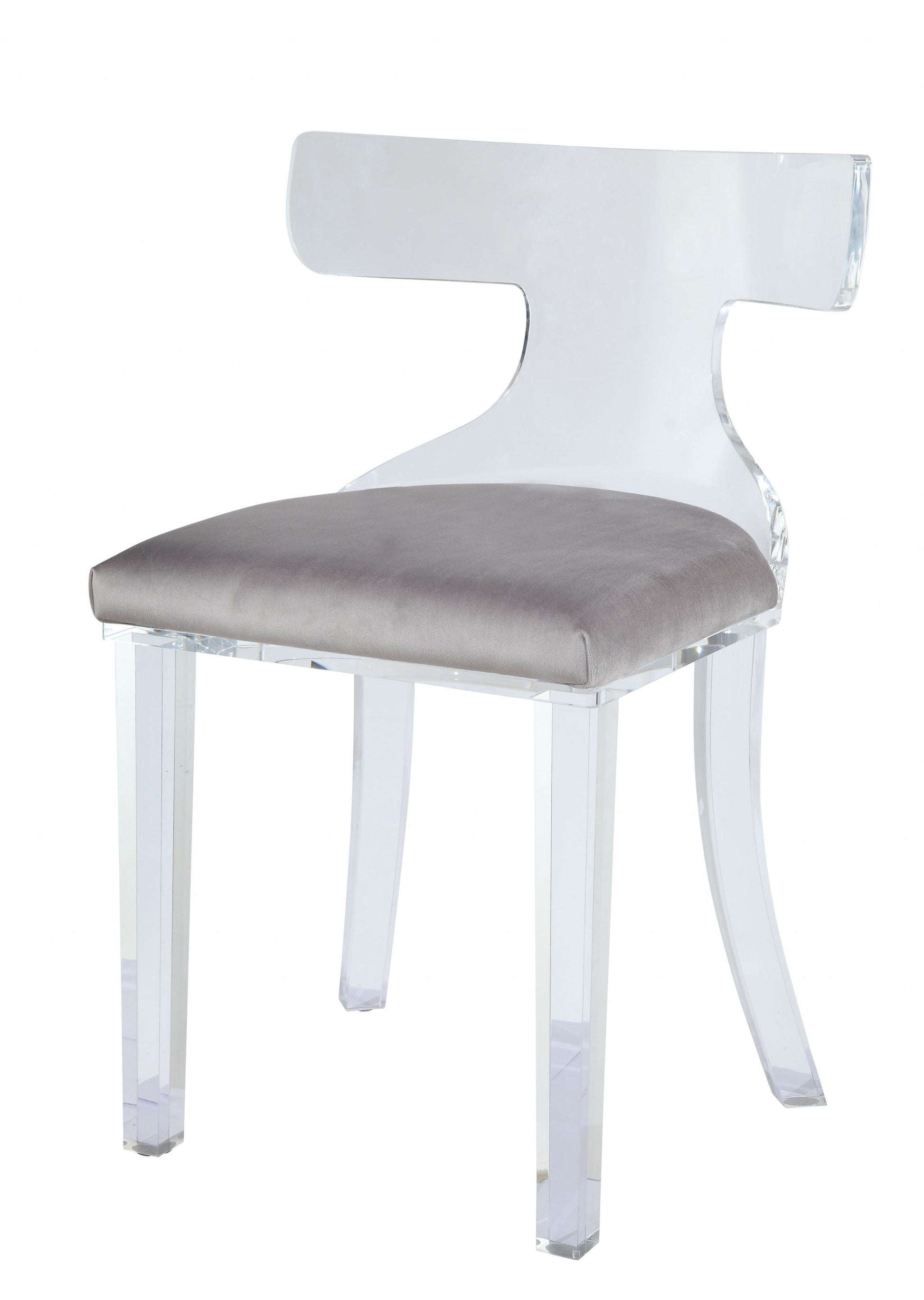 HomeRoots 20" x 18" x 31" Gray Velvet Accent Chair With Clear Acrylic Finish