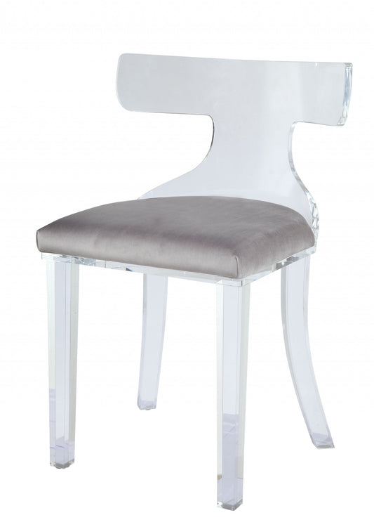 HomeRoots 20" x 18" x 31" Gray Velvet Accent Chair With Clear Acrylic Finish