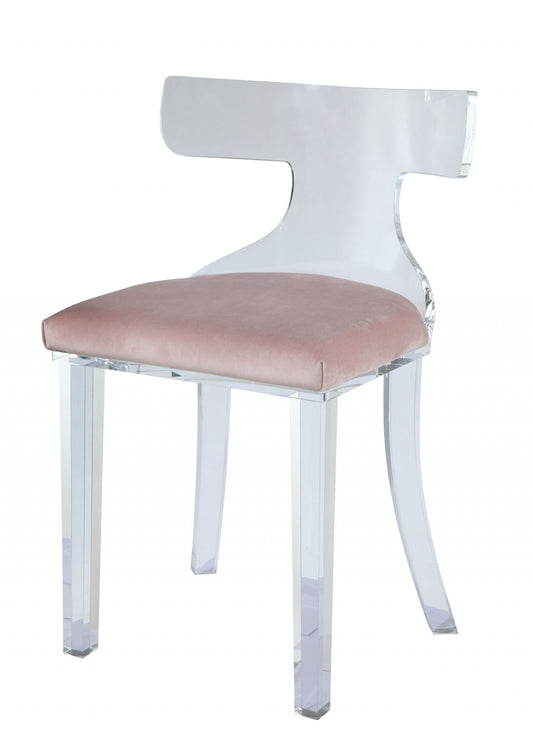 HomeRoots 20" x 18" x 31" Light Pink Velvet Accent Chair in Clear Acrylic Finish