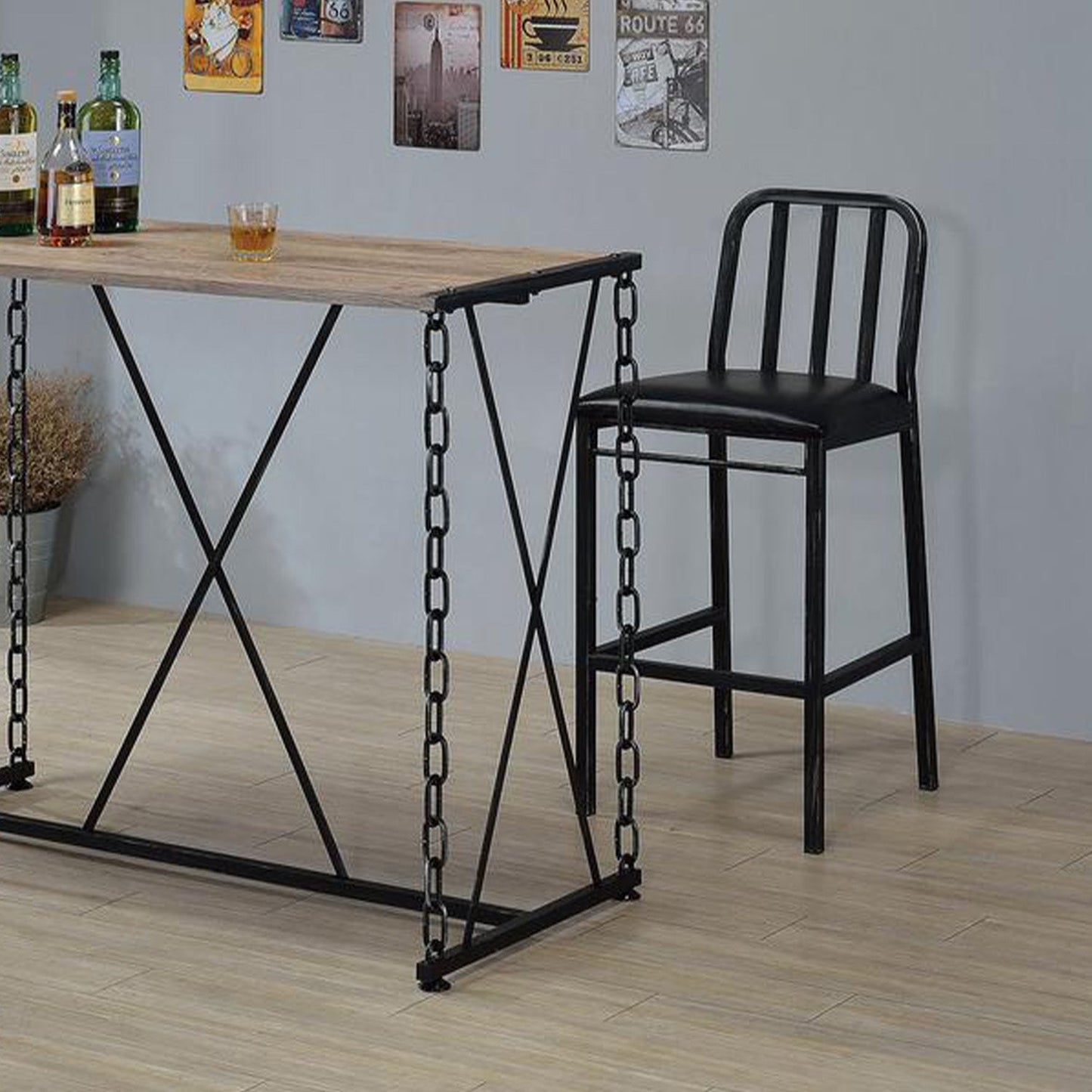 HomeRoots 20" x 19" x 41" Black And Antique Black Bar Chair in Set of Two