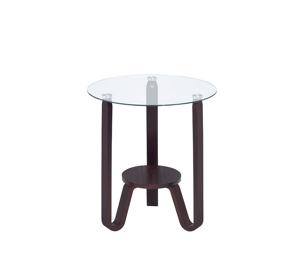 HomeRoots 20" x 20" x 22" Clear Glass And Wood End Table in Dark Walnut Finish