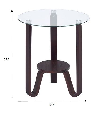 HomeRoots 20" x 20" x 22" Clear Glass And Wood End Table in Dark Walnut Finish