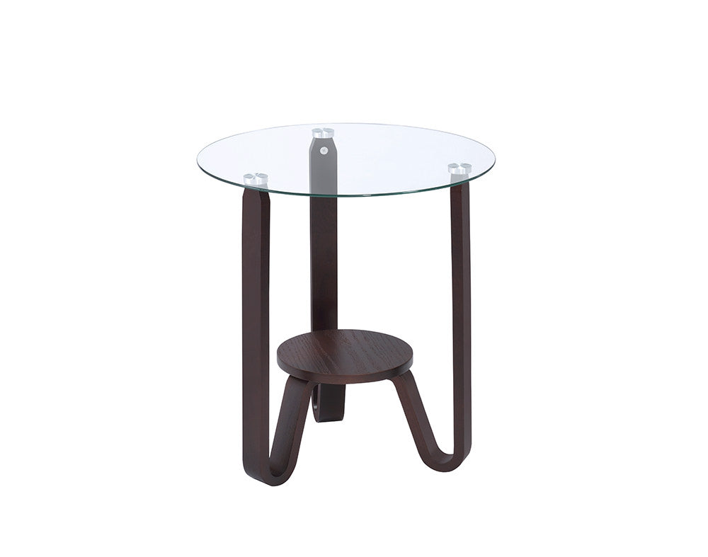 HomeRoots 20" x 20" x 22" Clear Glass And Wood End Table in Dark Walnut Finish