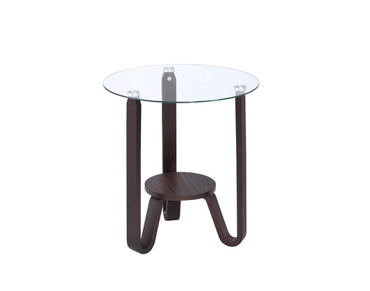 HomeRoots 20" x 20" x 22" Clear Glass And Wood End Table in Dark Walnut Finish