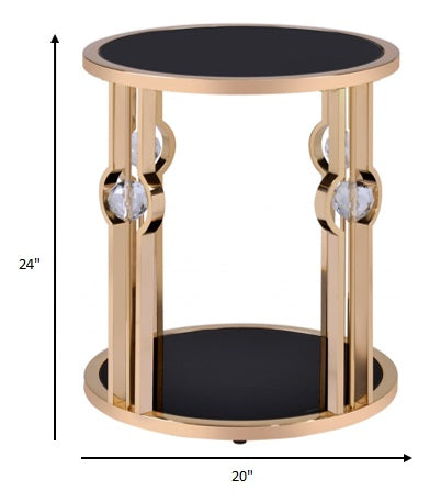 HomeRoots 20" x 20" x 24" Metal And Glass End Table With Gold and Black Finish