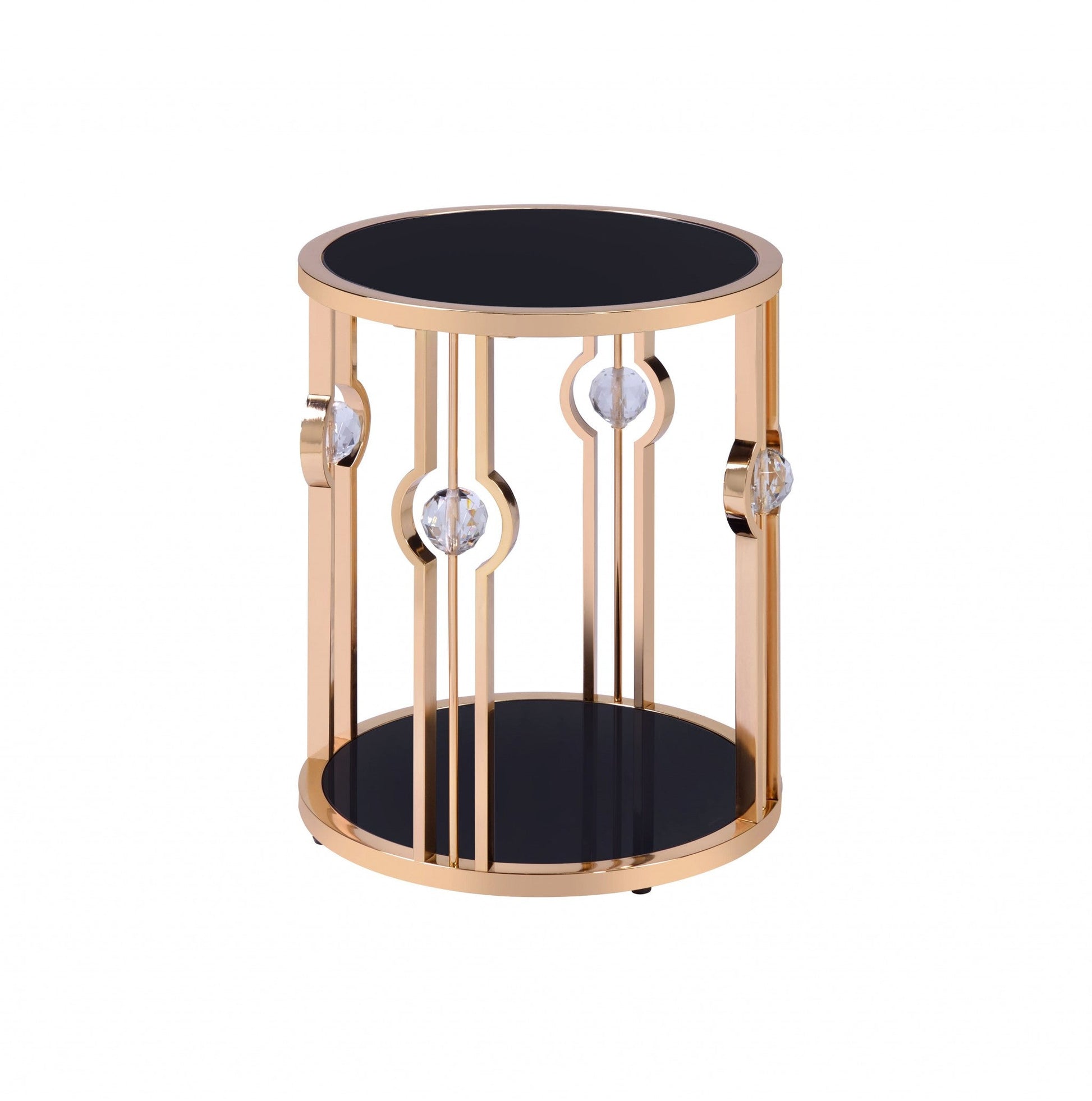 HomeRoots 20" x 20" x 24" Metal And Glass End Table With Gold and Black Finish