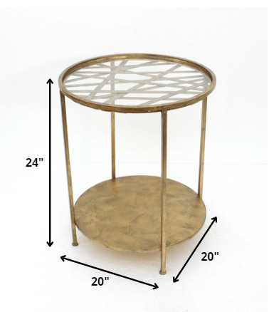 HomeRoots 20" x 20" x 24" Round End Table With Rimmed Glass Top in Gold Finish