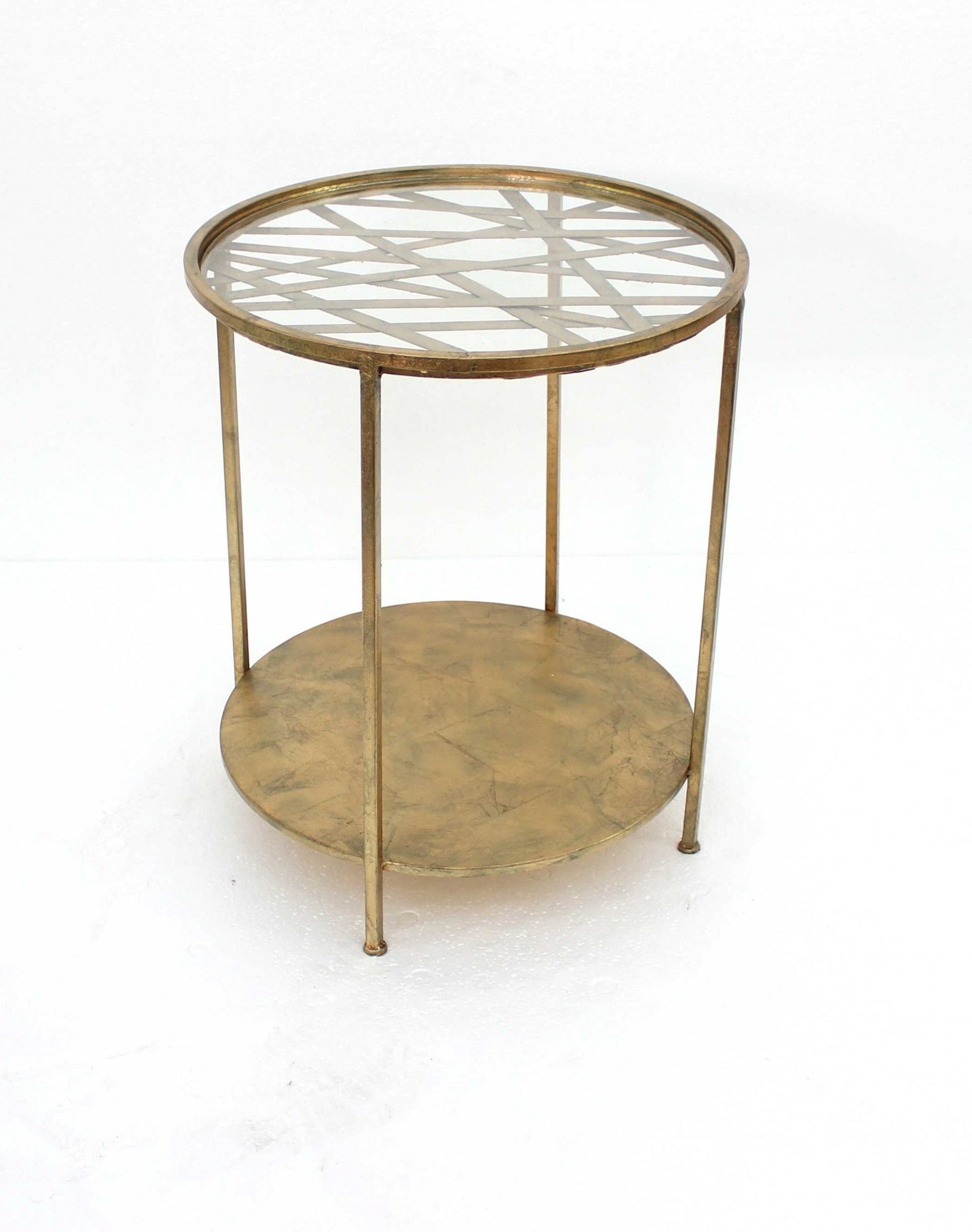 HomeRoots 20" x 20" x 24" Round End Table With Rimmed Glass Top in Gold Finish