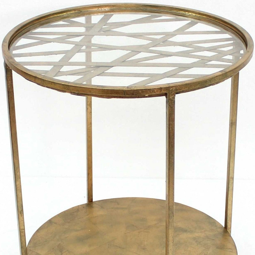 HomeRoots 20" x 20" x 24" Round End Table With Rimmed Glass Top in Gold Finish
