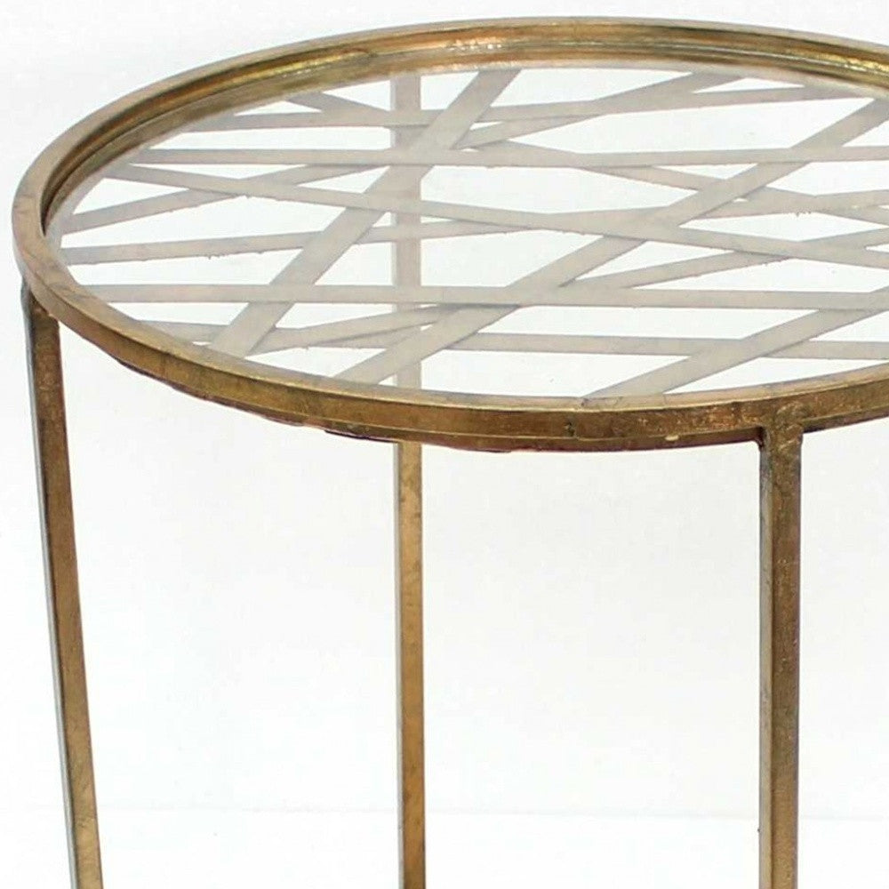 HomeRoots 20" x 20" x 24" Round End Table With Rimmed Glass Top in Gold Finish