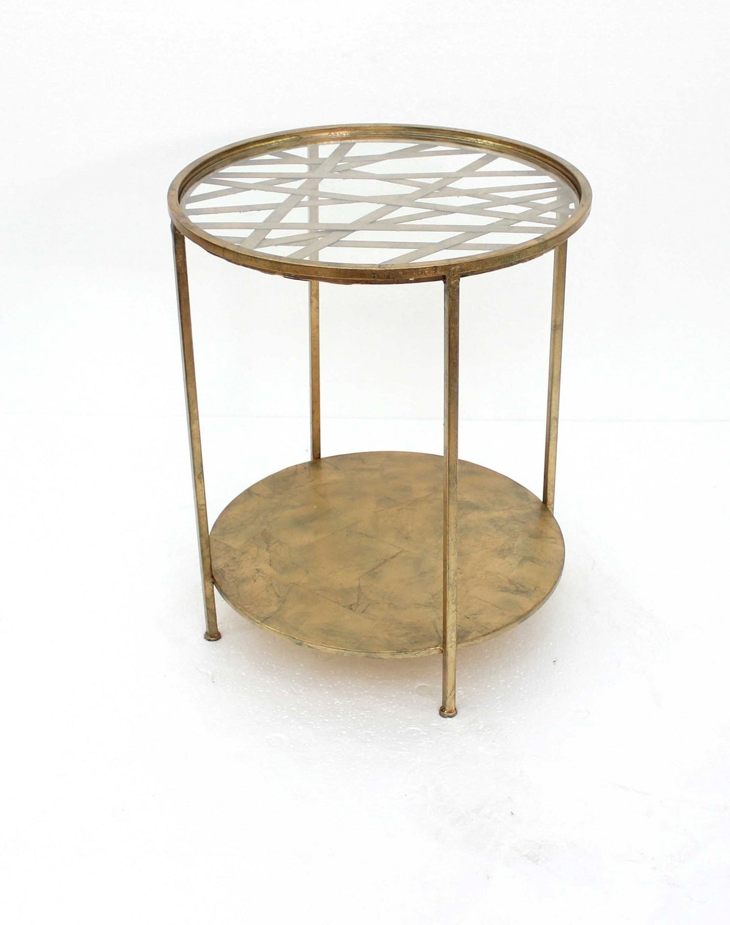 HomeRoots 20" x 20" x 24" Round End Table With Rimmed Glass Top in Gold Finish