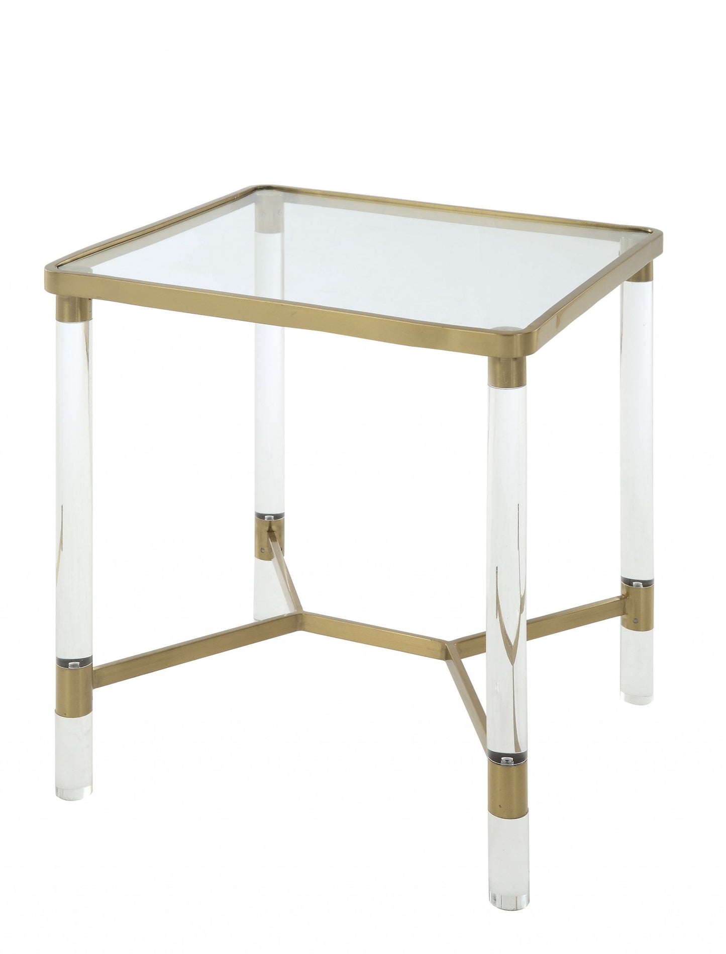 HomeRoots 20" x 20" x 24" Stainless Steel Clear Acrylic And Glass End Table