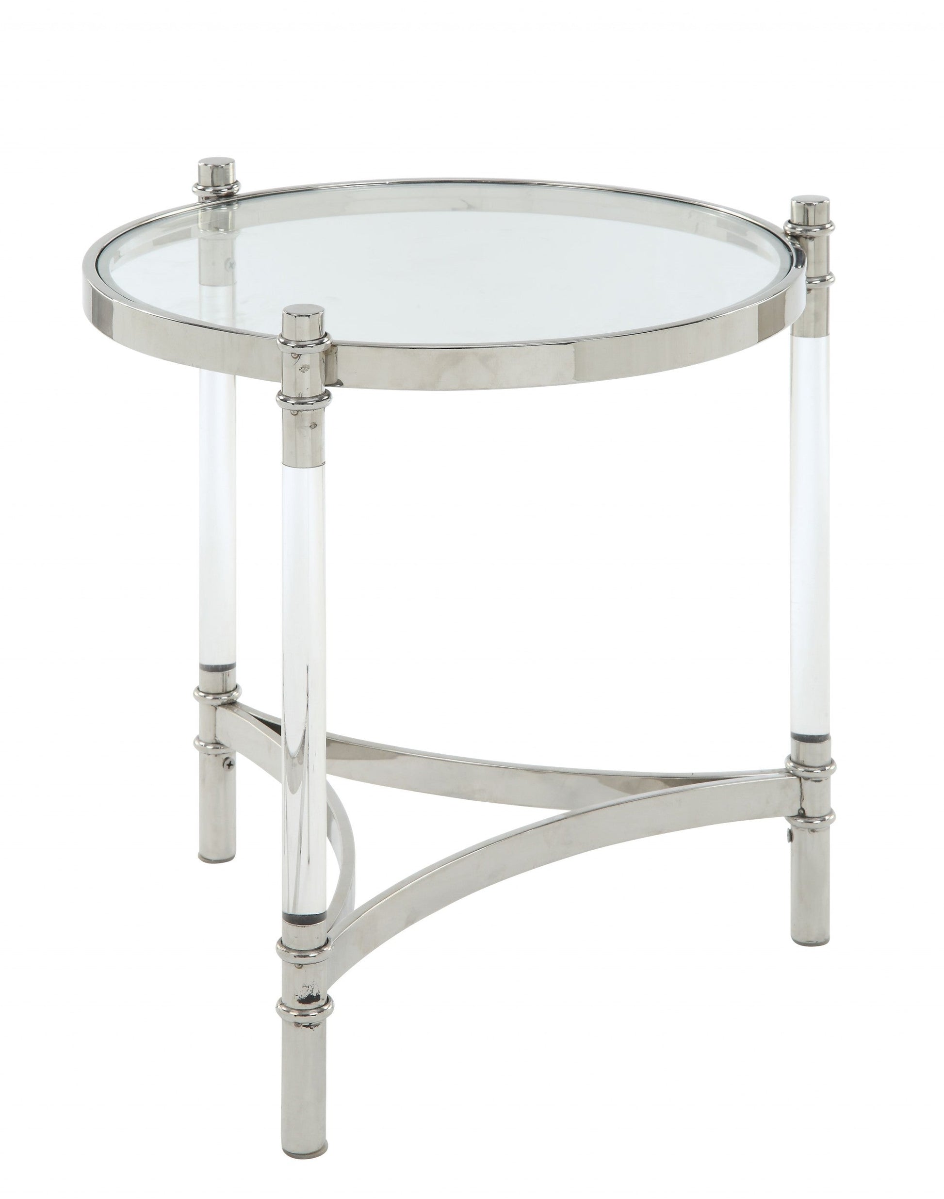 HomeRoots 20" x 20" x 24" Stainless Steel Clear Acrylic And Glass End Table