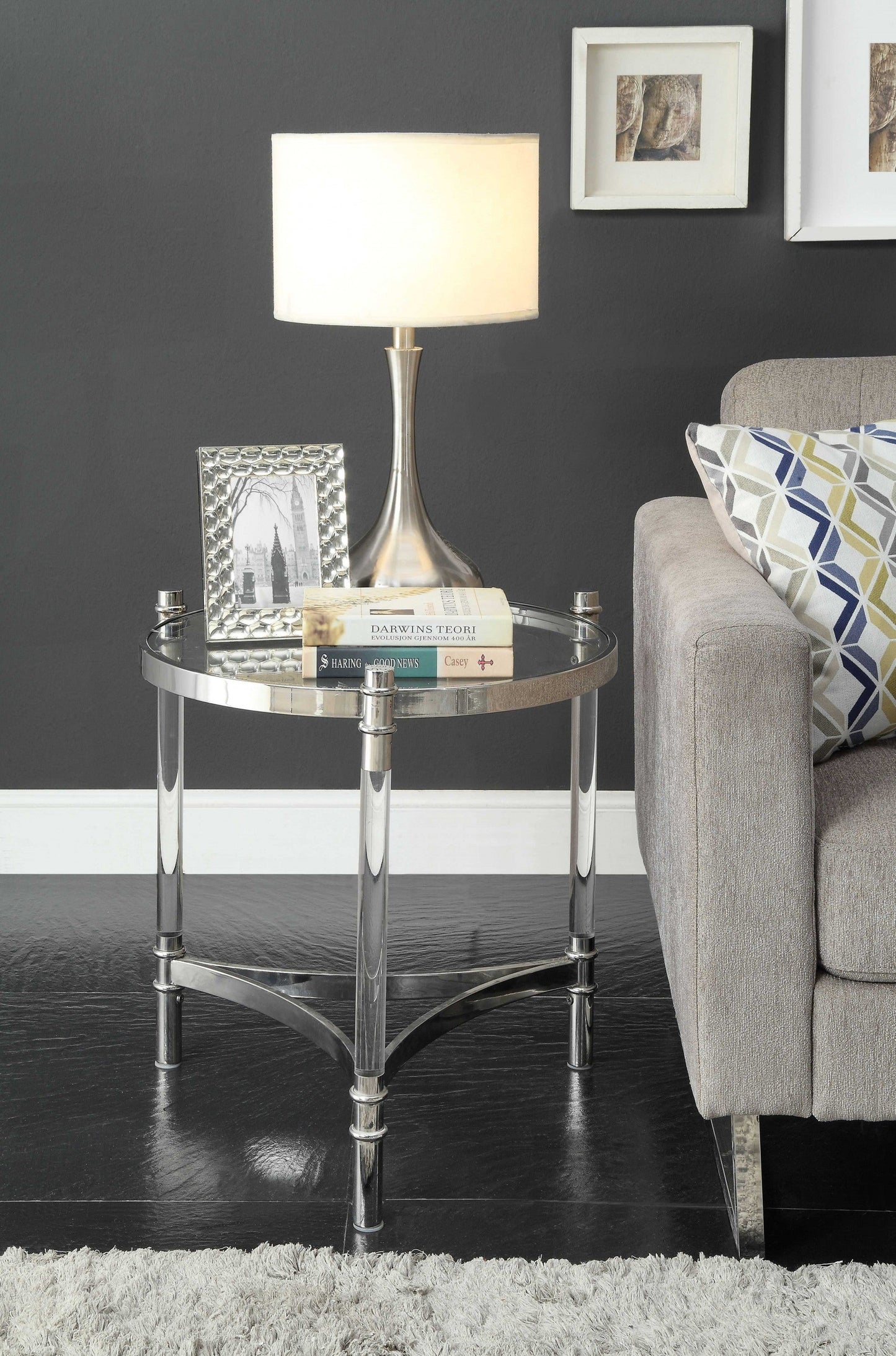 HomeRoots 20" x 20" x 24" Stainless Steel Clear Acrylic And Glass End Table