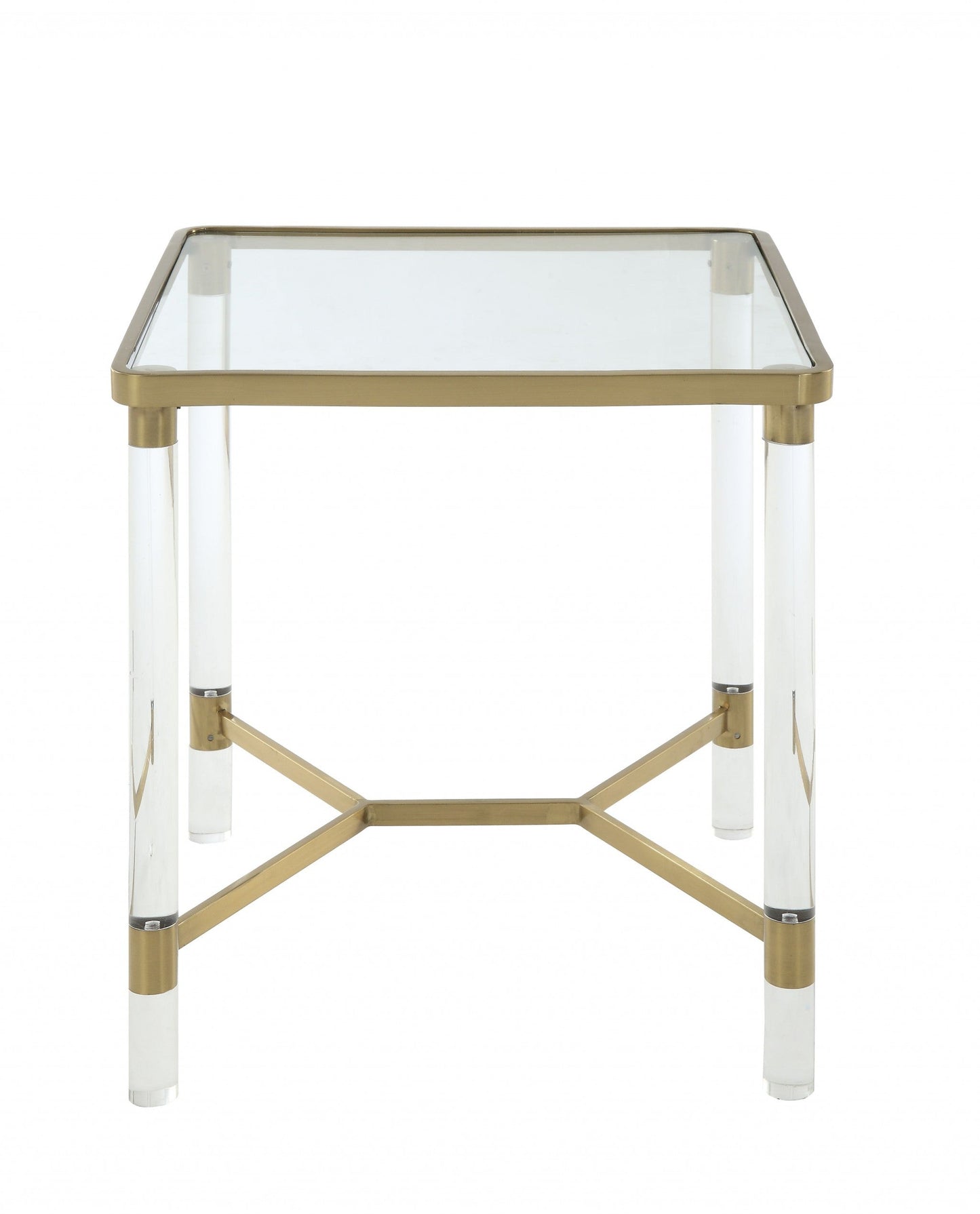 HomeRoots 20" x 20" x 24" Stainless Steel Clear Acrylic And Glass End Table
