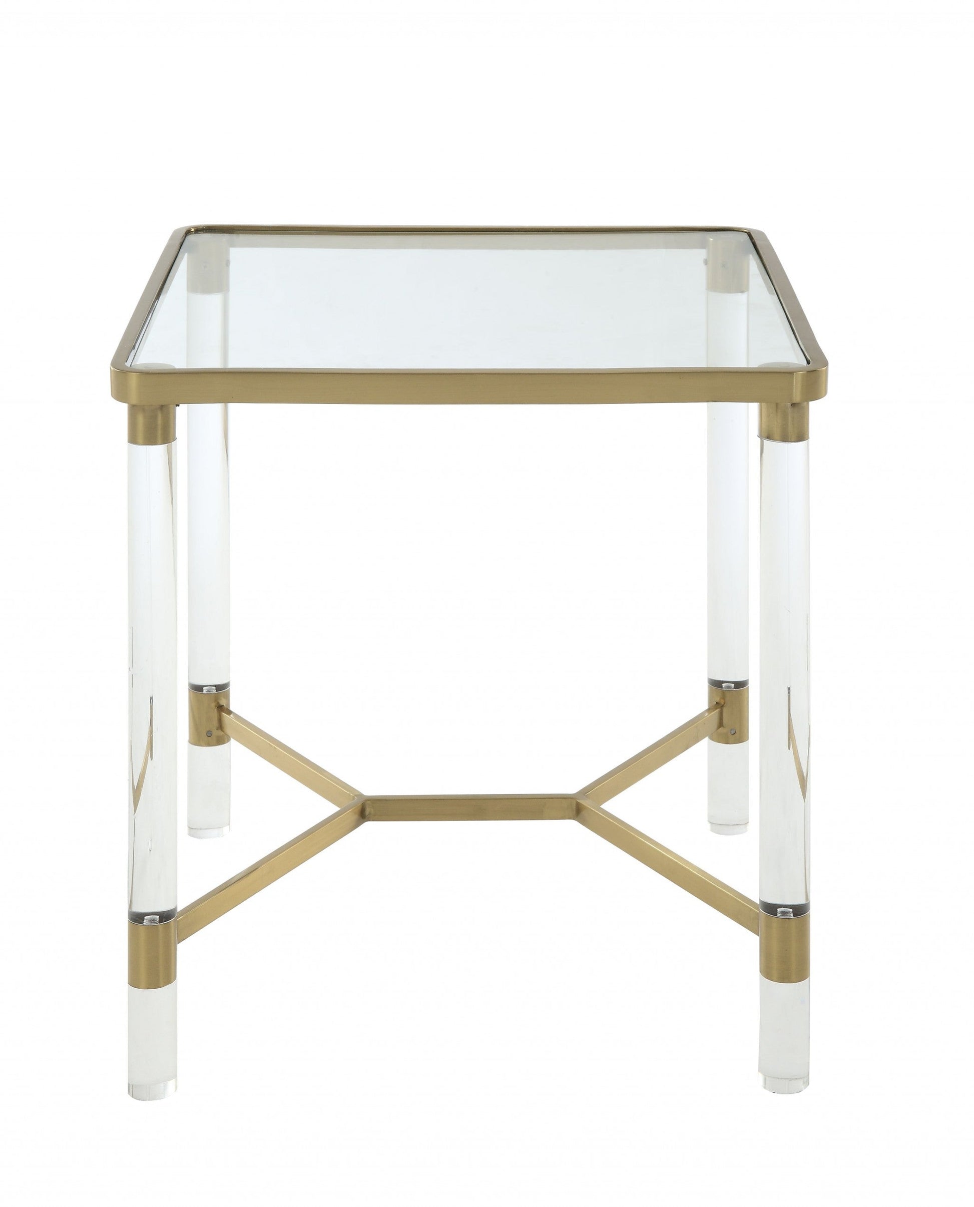 HomeRoots 20" x 20" x 24" Stainless Steel Clear Acrylic And Glass End Table