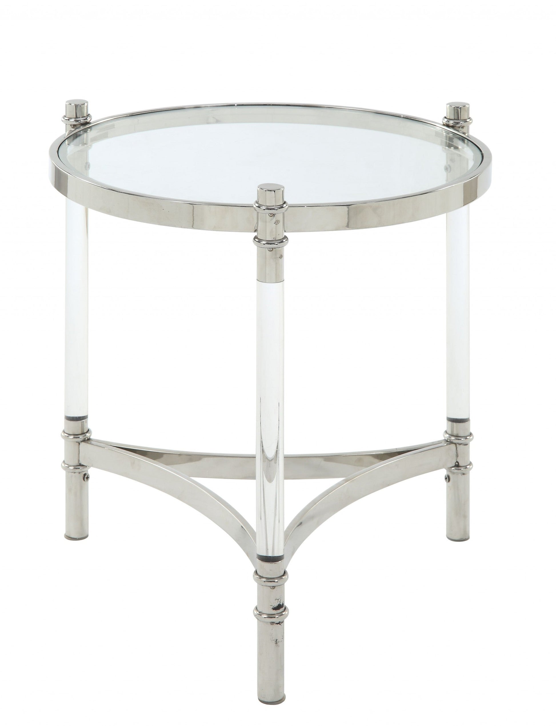 HomeRoots 20" x 20" x 24" Stainless Steel Clear Acrylic And Glass End Table