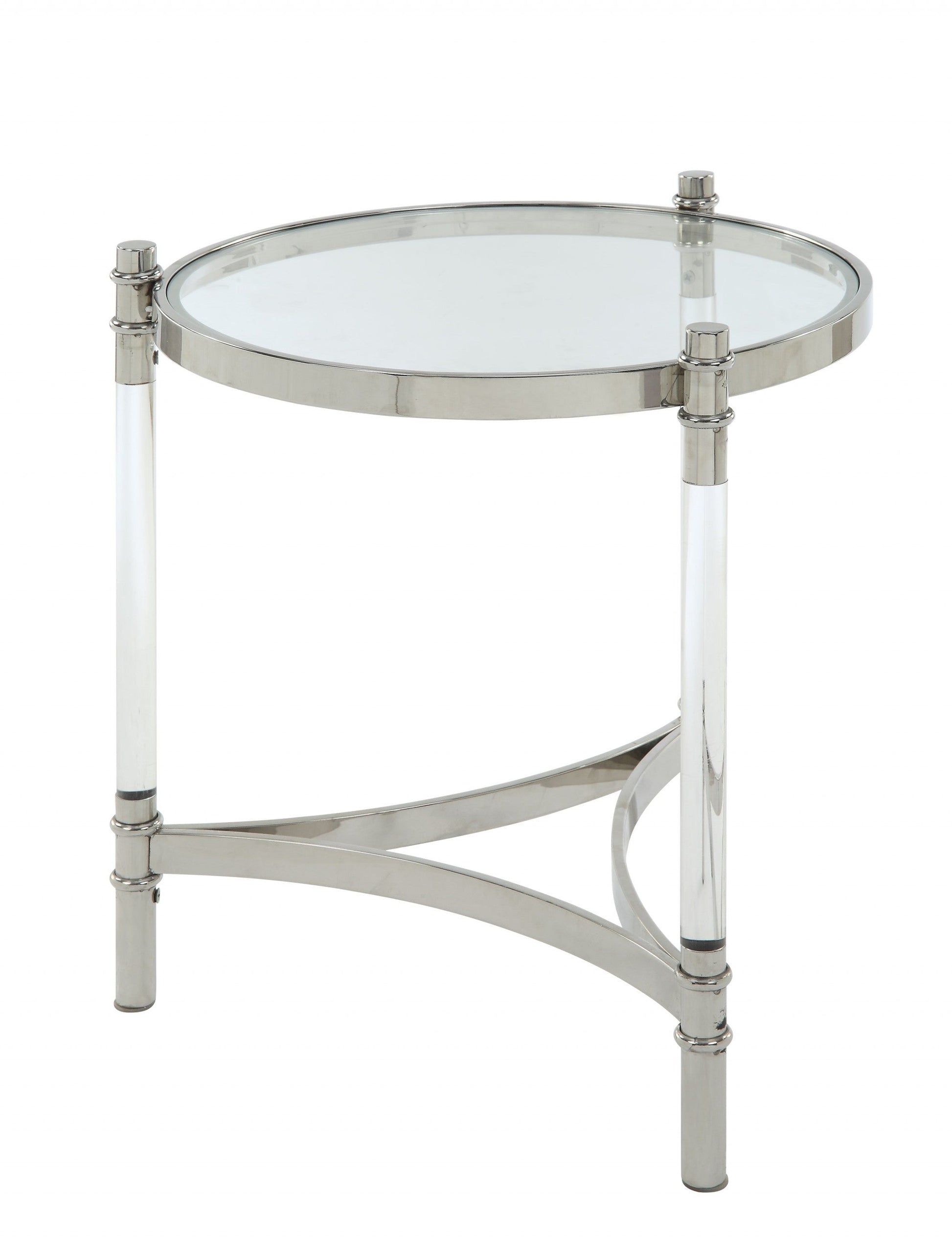 HomeRoots 20" x 20" x 24" Stainless Steel Clear Acrylic And Glass End Table