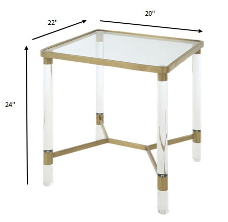 HomeRoots 20" x 20" x 24" Stainless Steel Clear Acrylic And Glass End Table