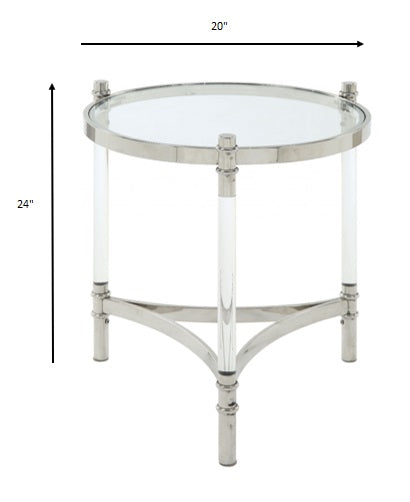 HomeRoots 20" x 20" x 24" Stainless Steel Clear Acrylic And Glass End Table