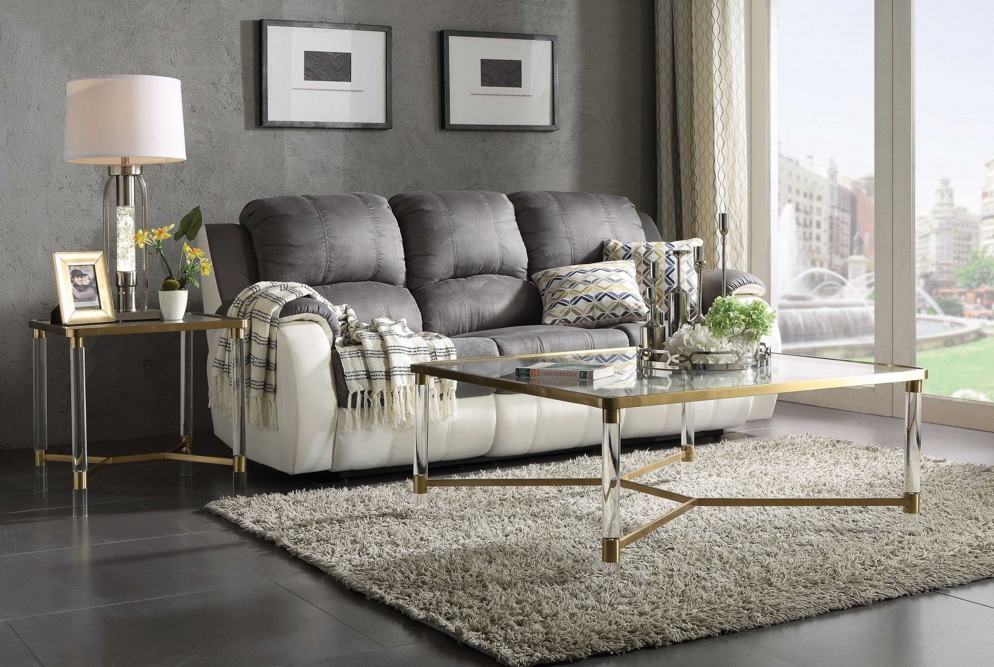HomeRoots 20" x 20" x 24" Stainless Steel Clear Acrylic And Glass End Table