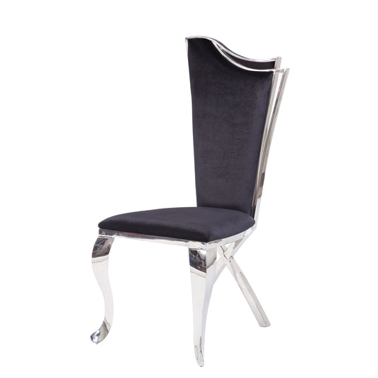 HomeRoots 20" x 21" x 43" Fabric and Stainless Steel Upholstered Side Chair in Set of Two